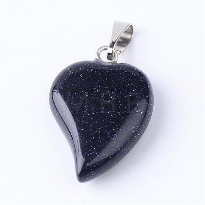 Synthetic Blue Goldstone Pendants with Brass Findings G-R390-06-1