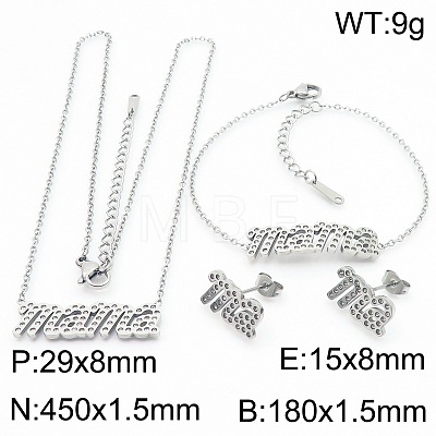 Mother's Day 304 Stainless Steel Crystal Rhinestone Bracelets & Earrings & Necklaces FS-WG743BF-02-1
