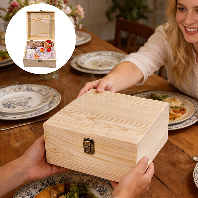 Square Pine Wood Packing Boxes with Metal Clasps CON-WH0089-186-1-1