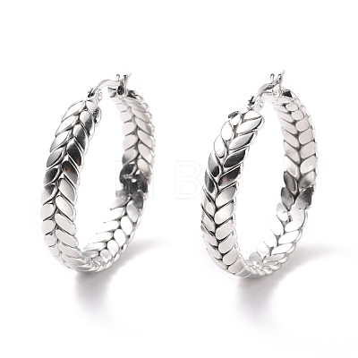 Tarnish Resistant 201 Stainless Steel Leaf Wrap Hoop Earrings with 304 Stainless Steel Pin for Women EJEW-F280-26B-P-1