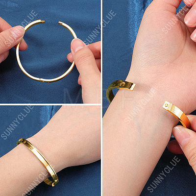 2Pcs 6MM Egg Shaped 201 Stainless Steel Grooved Hinged Bangles STAS-SC0021-30G-1