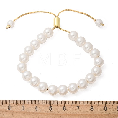 Shell Pearl Beaded Slider Bracelet with Brass Snake Chain X-BJEW-B066-01B-02-1