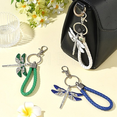 Alloy Enamel & Crystal Rhinestone & PU Leather Strap Keychain KEYC-YW00306-02-1