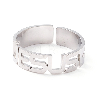 Word Jesus 304 Stainless Steel Cuff Ring RJEW-B035-01P-1