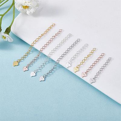 8 Pieces No Buckle Extension Chain Sterling Silver Extender Chains with Love Heart Necklace Bracelet Anklet Removable Chain Extenders Charms for DIY Jewelry Making Accessories JX628A-1