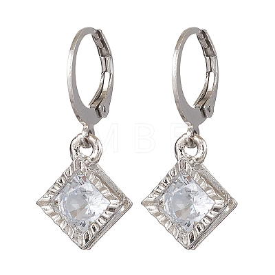 Rhombus Clear Cubic Zirconia with 304 Stainless Steel Hoop Earrings for Women EJEW-JE05992-1