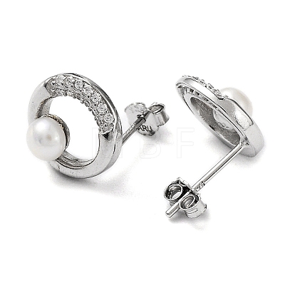 Cubic Zirconia Ring with Natural Pearl Stud Earrings EJEW-F318-18P-1
