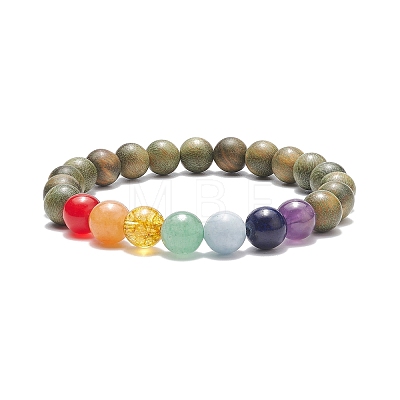 5Pcs 5 Style Natural Wood & Mixed Gemstone Round Beaded Stretch Bracelets Set BJEW-JB08815-1