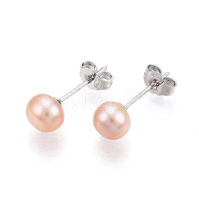 Pearl Ball Stud Earrings EJEW-Q701-01A-01-1