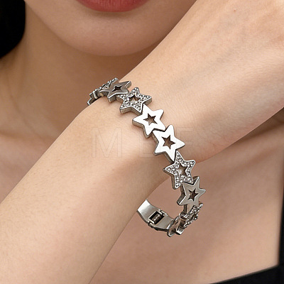 Hollow Star 304 Stainless Steel Bangles for Women BJEW-A166-01A-P-1
