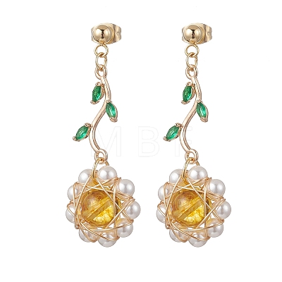 Flower 304 Stainless Steel Cubic Zirconia Dangle Stud Earrings EJEW-TA00800-01-1
