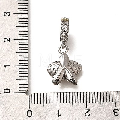 Brass Clear Cubic Zirconia Flower European Dangle Charms KK-M313-38P-01-1