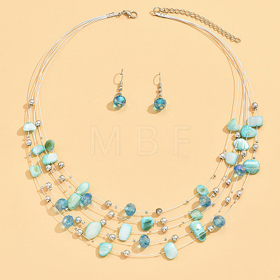 Bohemian Style Alloy & Shell Nuggets Beaded Multilayer Necklaces & Dangle Earrings Sets FS-WG9A8A7-05-1