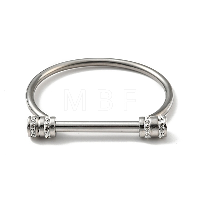 304 Stainless Steel D Shape Bar Screw Bangle with Cubic Zirconia STAS-E057-01P-1