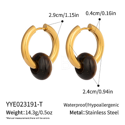 304 Stainless Steel Hoop Earrings with Natural Stone VR4605-4-1