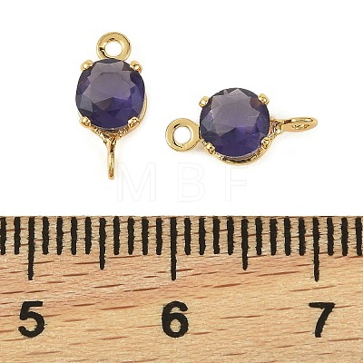 Brass Pave Cubic Zirconia Flat Round Connector Charms KK-P347-01G-04-1