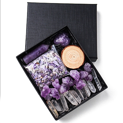 Natural Quartz Crystal & Amethyst Bullet & Heart & Nugget & Chips Gift Box WG94197-14-1