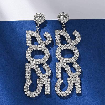 Brass Rhinestone Stud Earrings EJEW-Q012-01P-1