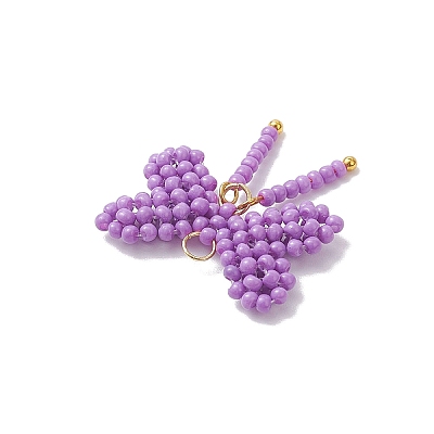 Glass Seed Beaded Bowknot Pendants PALLOY-MZ01055-05-1