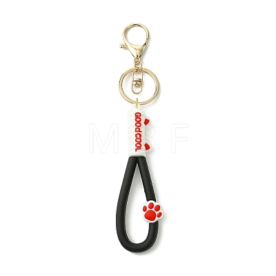 Cat Paw Print PVC & Iron Alloy Lobster Claw Clasp Keychain KEYC-JKC01105-02-1