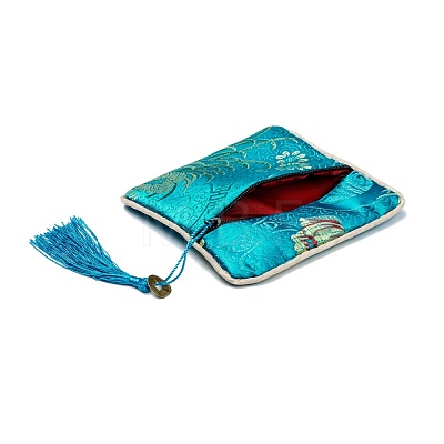 Chinese Brocade Tassel Zipper Jewelry Bag Gift Pouch ABAG-F005-05-1