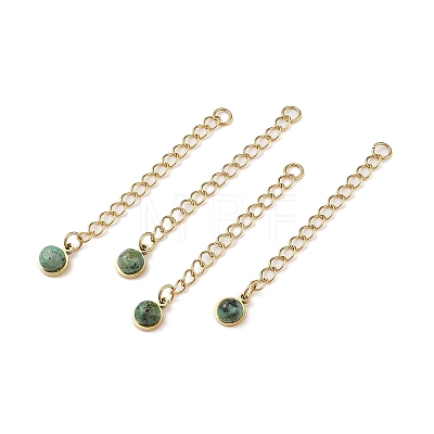Ion Plating(IP) 316 Surgical Stainless Steel Curb Chain Extender with Natural African Turquoise(Jasper) Round Charm STAS-A097-01G-04-1