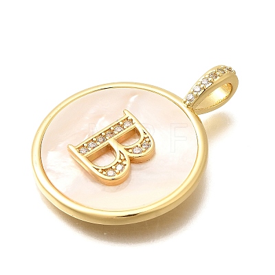 Rack Plating Brass Micro Pave Clear Cubic Zirconia Pendants with Shell KK-M309-42G-B-1