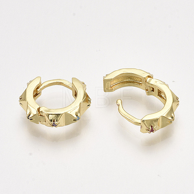Brass Cubic Zirconia Huggie Hoop Earrings EJEW-S201-167-1