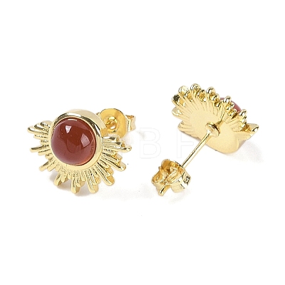 Natural Carnelian Stud Earrings EJEW-K288-01G-06-1