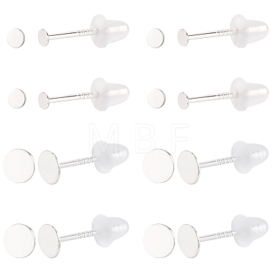 16Pairs 4 Styles 925 Sterling Silver Flat Pad Stud Earring Findings STER-BBC0009-08-1