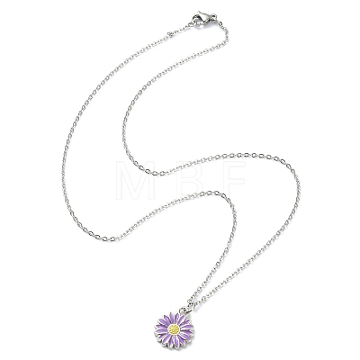 Alloy Enamel Sunflower Pendant Necklace with 304 Stainless Steel Chains NJEW-JN04412-02-1