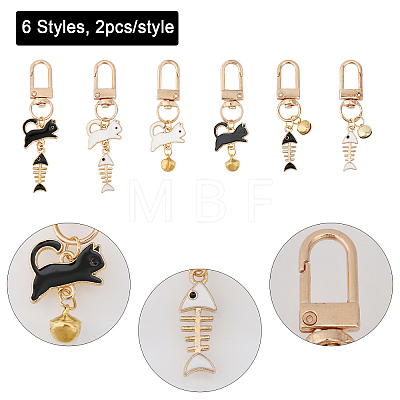 6 Sets 3 Style Cat & Fishbone Alloy Enamel Charms Pendants Decoration KEYC-CA0001-51-1