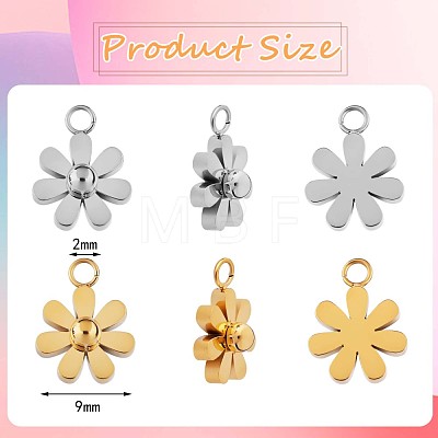 10Pcs 430 Stainless Steel Small Flower Pendants JX236A-1