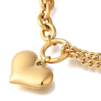 Ion Plating(IP) 304 Stainless Steel Twisted Chain & Cable Chain Heart Charm Bracelets for Women BJEW-H613-01G-1