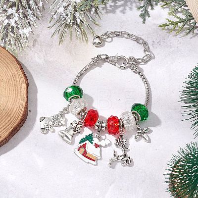 Christmas Theme Glass & Alloy European Beads Bracelets for Women BJEW-JB11198-04-1