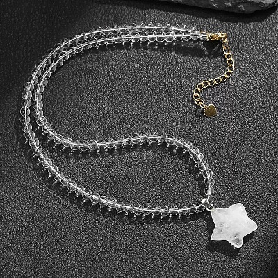 Bohemian Natural Quartz Crystal Star Pendant 4MM Round Gems Beaded Necklaces FI0922-1-1