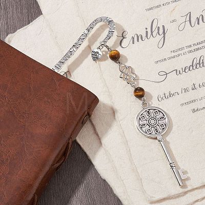 Mother's Day Key & Infinity Love Heart Pendant Bookmark with Gemstone AJEW-JK00259-1