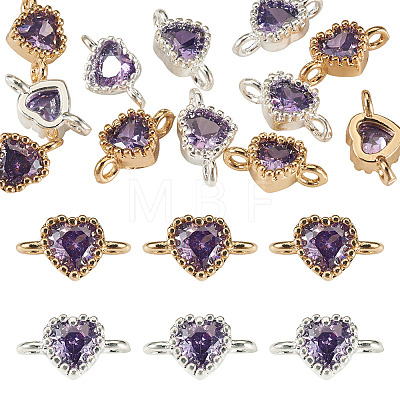 12Pcs 2 Colors Brass Pave Cubic Zirconia Heart Links Connector Charms KK-TA0003-48E-1