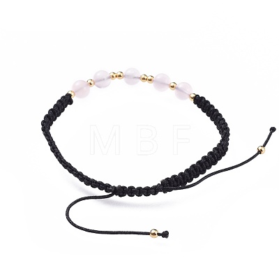 Adjustable Natural Rose Quartz Braided Bead Bracelets BJEW-JB04599-02-1