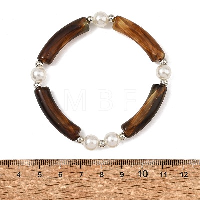 Duo Tone Acrylic Curved Tube Beaded Stretch Bracelets BJEW-JB14276-1