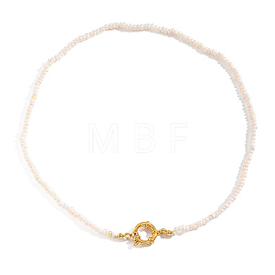 Vintage Natural Freshwater Pearl Rice Beaded Necklaces with 304 Stainless Steel Spring Ring Clasps for Women AQ9870-1
