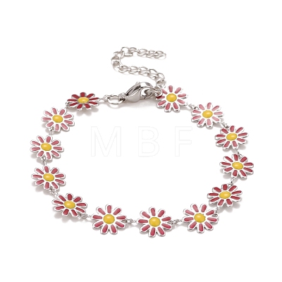 Enamel Daisy Link Chains Bracelet BJEW-P271-01P-04-1