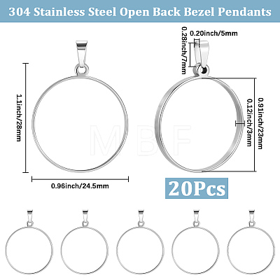 20Pcs 304 Stainless Steel Open Back Bezel Pendants PALLOY-BBC00008-1