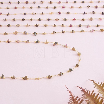 Natural Tourmaline Chips Beaded Chains CHC-SZ0001-62C-1