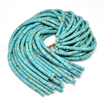 Flat Round/Disc Synthetic Turquoise Beads Strands G-N0140-13-8x3mm-1