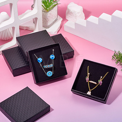 5Pcs Rhombus Textured Cardboard Jewelry Packing Boxes with Sponge Inside CBOX-TA0001-18F-1