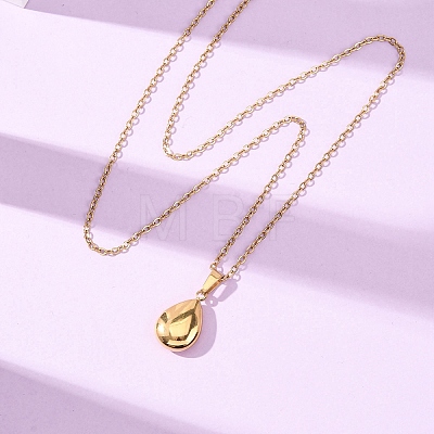 304 Stainless Steel Teardrop Pendant Cable Chain Necklaces for Men Women NJEW-K308-02B-G-1