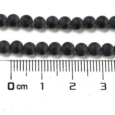 Grade A Round Frosted Natural Black Agate Beads Strands X-G447-2-1