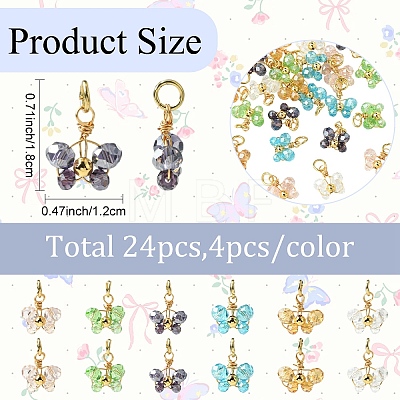 24Pcs 6 Styles Electroplate Glass with Brass Pendants PALLOY-YW00208-1