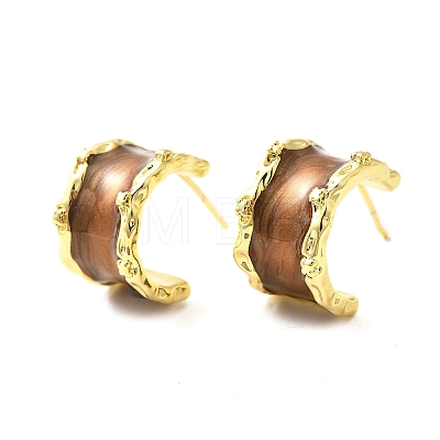 Brass Enamel Stud Earrings EJEW-B120-01G-03-1